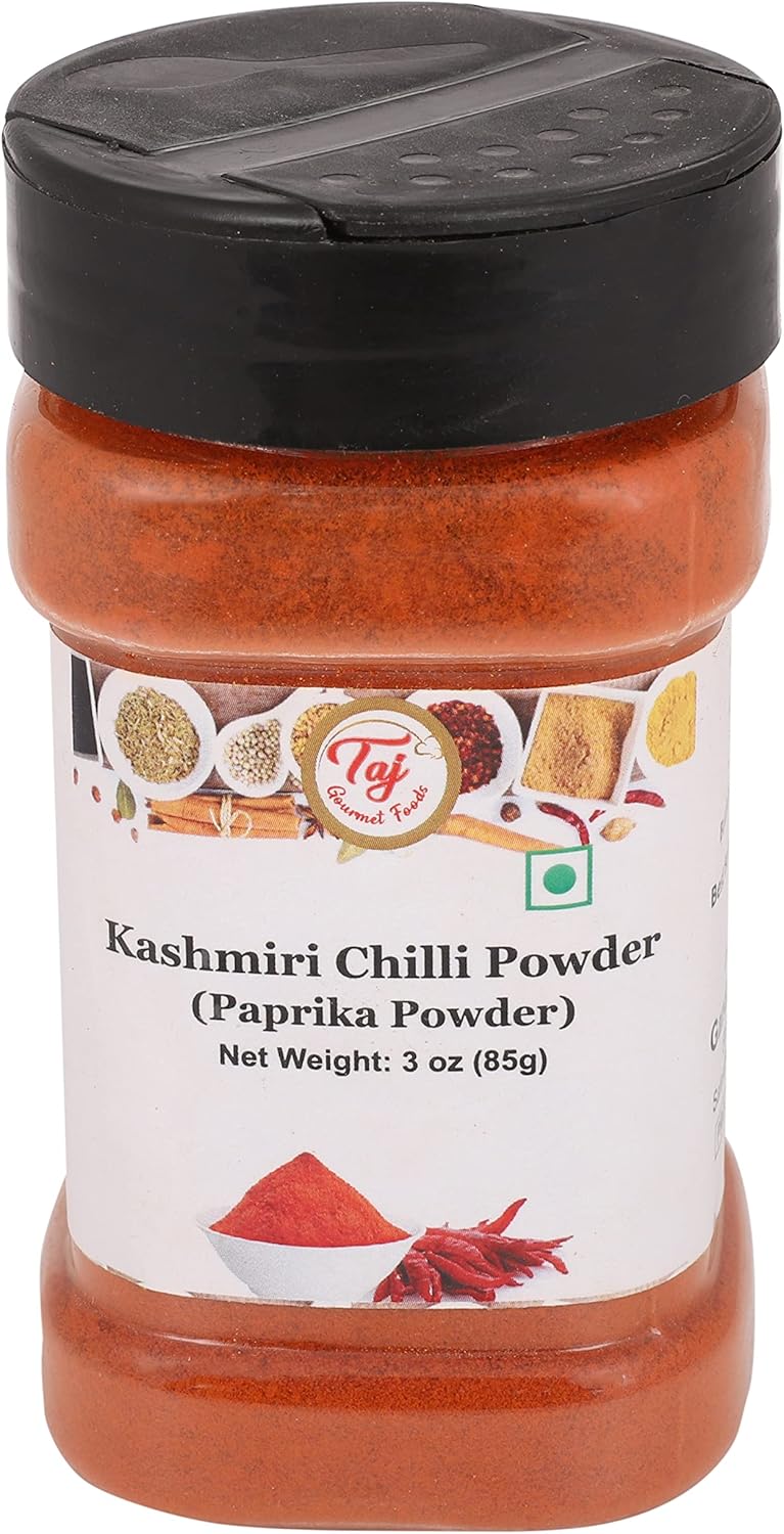 TAJ Premium Indian Kashmiri Chilly Powder, (Deggi Mirch, Lal Mirch), Mild Hot (3-Ounce)
