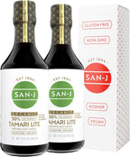 San-J - Organic Gluten Free Tamari Soy Sauce with 50% Less Sodium - Made with 100% Whole Soy - Specially Brewed - 20 oz. Bottles - 2 Pack