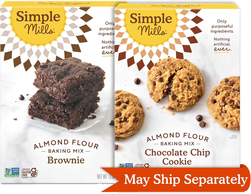 Simple Mills Almond Flour Baking Mix Variety Pack (Chocolate Chip Cookie Mix and Brownie Mix) - Gluten Free, Plant Based, (Pack of 2)