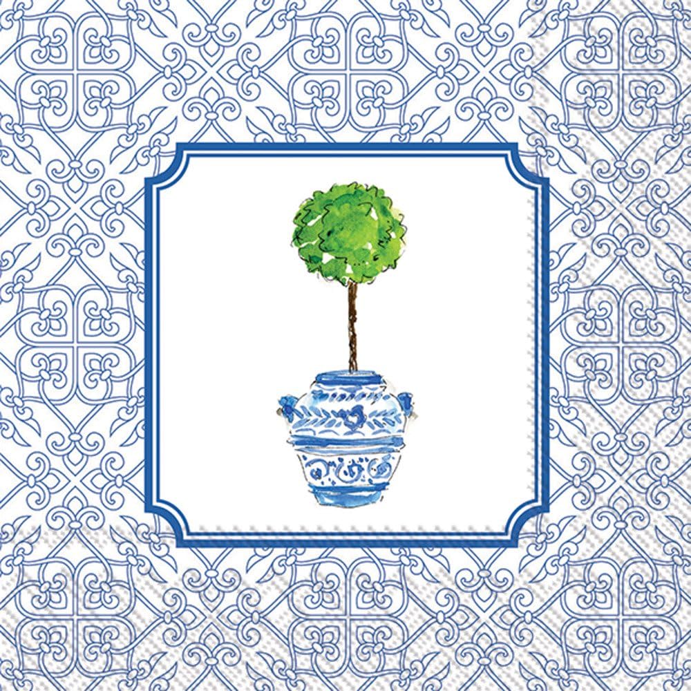 Boston International Cocktail Beverage Paper Napkins, 5 x 5, Blue Topiary, 20 Count (Pack of 1)