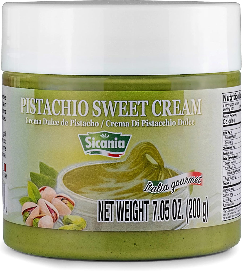 SICANIA - Premium Pistachio Cream, 7.05 oz (200g) - Authentic Italian, Gluten-Free, Non-GMO - Gourmet Spread for Desserts, Pastries, Dubai Pistachio Chocolate Bar & More