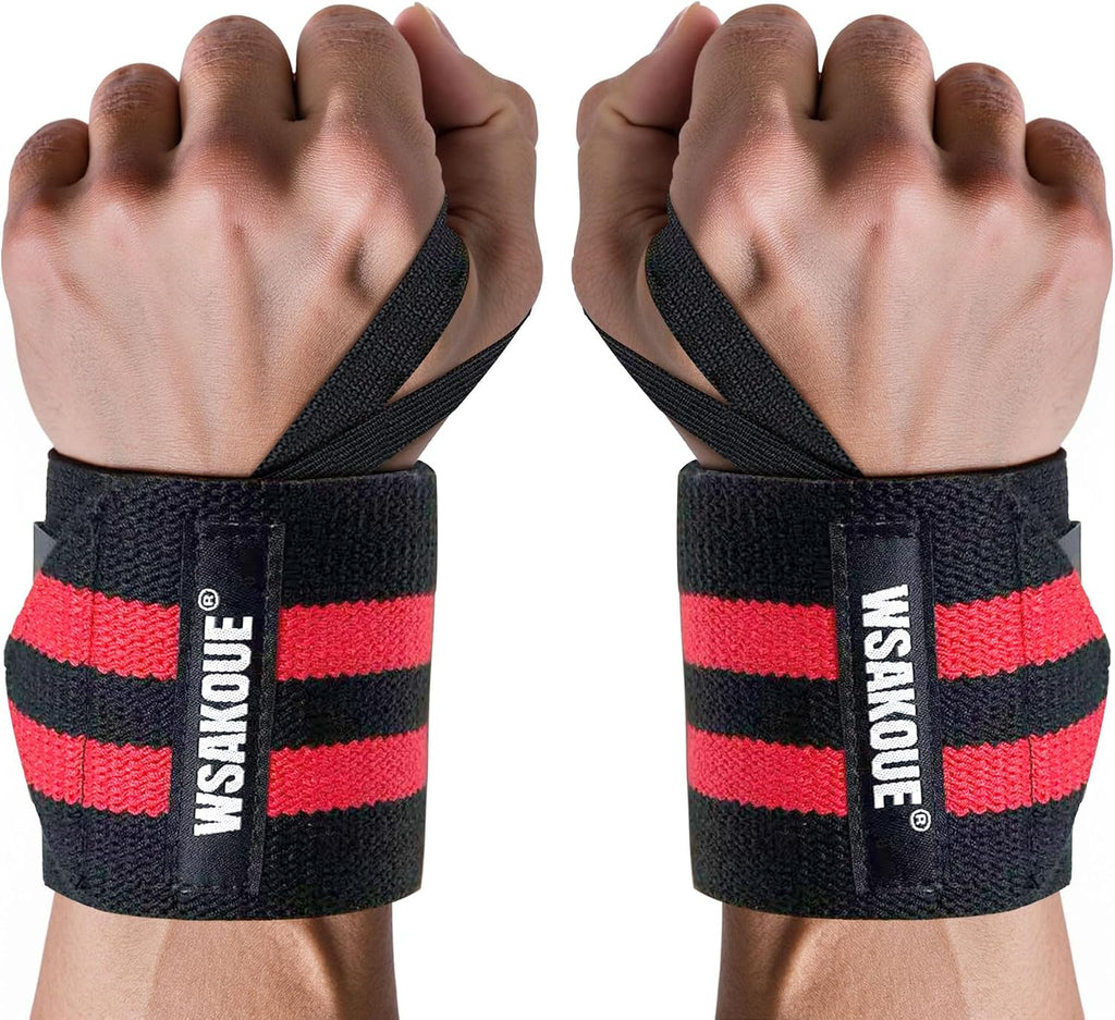 WSAKOUE Weightlifting Wrist Wraps - 18" Professional Wrist Support with Heavy-Duty Thumb Loop for Powerlifting, Bench Press & Strength Training- Adjustable Gym Wrist Straps for Men & Women