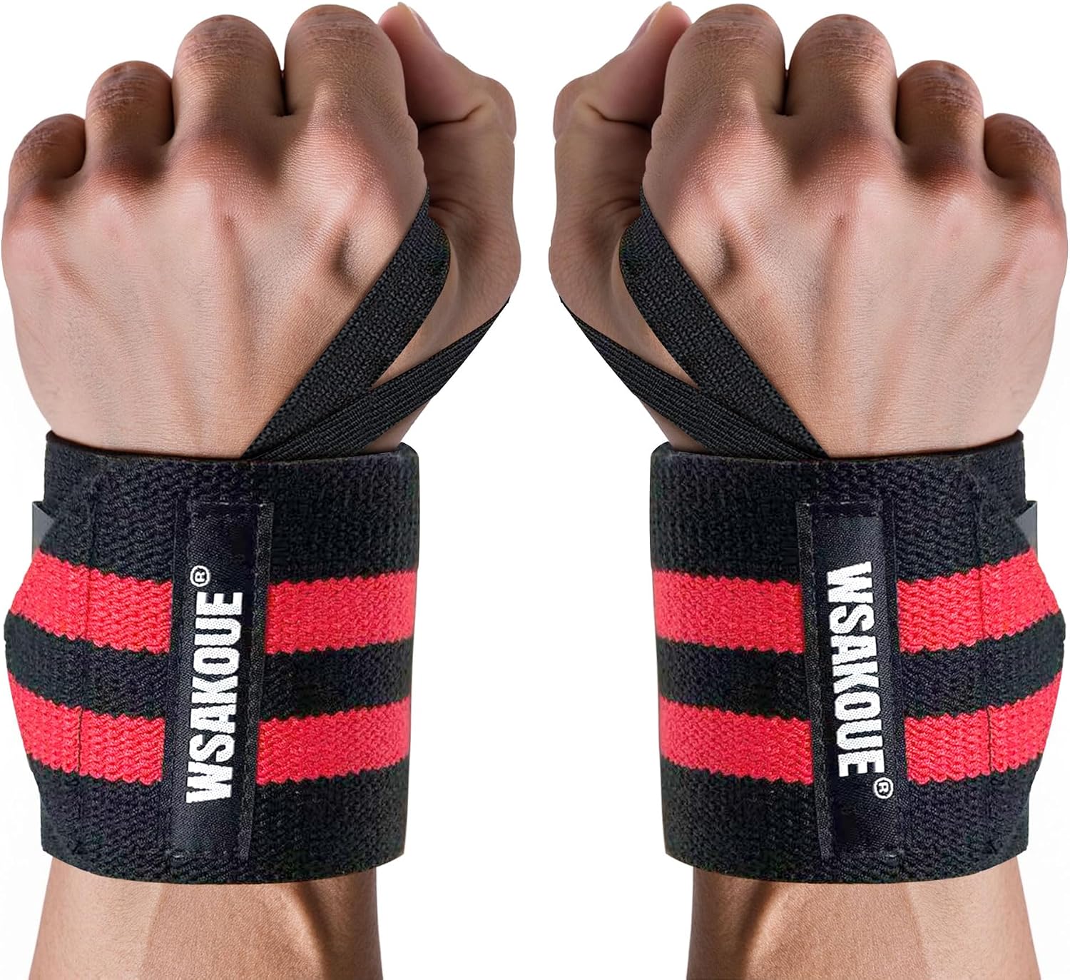 WSAKOUE Weightlifting Wrist Wraps - 18" Professional Wrist Support with Heavy-Duty Thumb Loop for Powerlifting, Bench Press & Strength Training- Adjustable Gym Wrist Straps for Men & Women