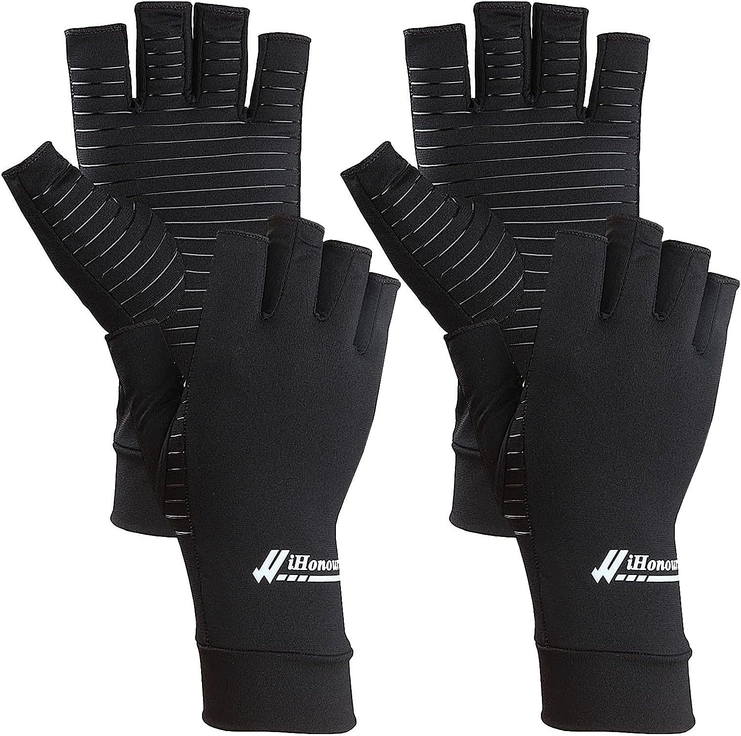 2 Pairs Copper Arthritis Gloves - Compression Gloves for Arthritis Pain Relief Rheumatoid Osteoarthritis Carpal Tunnel, Fingerless Copper Gloves for Typing, Daily Work - for Women Men Black (Medium)