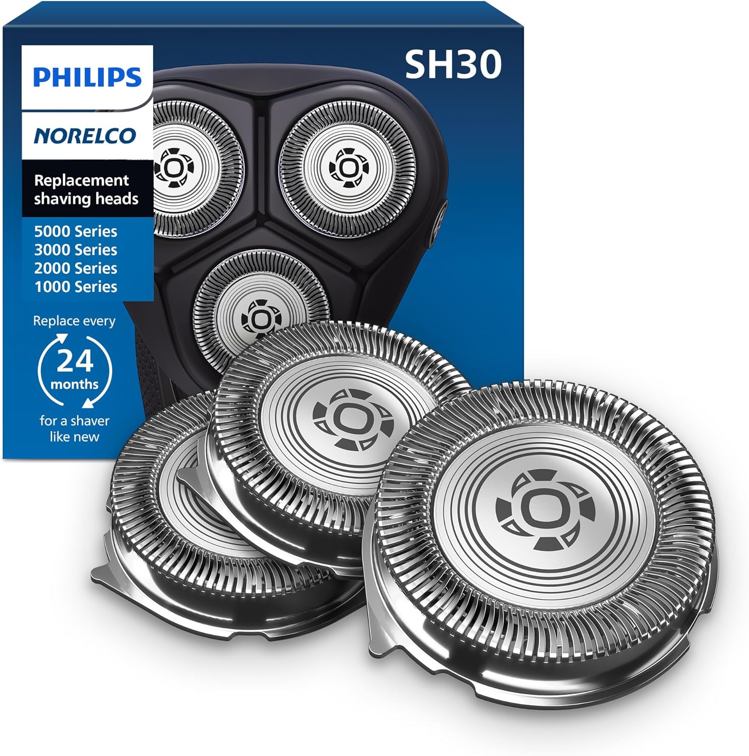 Philips Norelco SH30/52 Genuine Shaving Heads, Compatible with Philips Shavers Series 1000, 2000, 3000 and 5000, Powerful Performance, Self-Sharpening, 3 Pieces, Model SH30/52