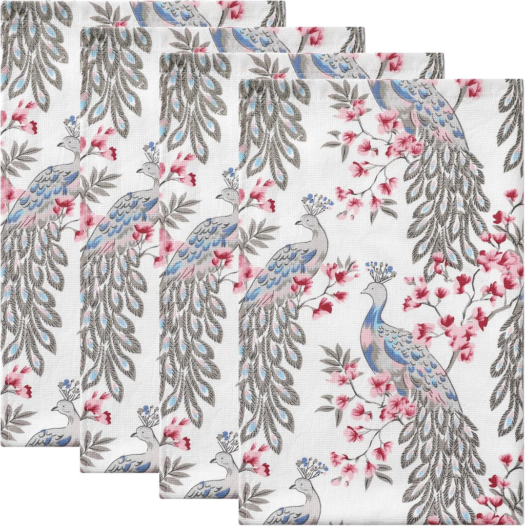 uxcell Premium Cotton Kitchen Towels, Thick and Large, Animal and Floral Printed Design Towels, 18x28 Inches 4 Pack Phoenix