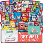Gift A Snack - Get Well Soon Snack Box Variety Pack Care Package + Greeting Card (60 Count) Feel Better Sweet Treats Gift Basket, Candies Chips Crackers Bars - Office Food Assortments