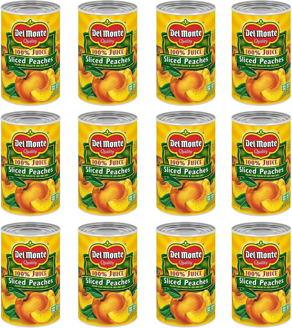 Del Monte Yellow Cling Sliced Canned Peaches in 100% Juice, 15 oz Can (Pack of 12 Cans)
