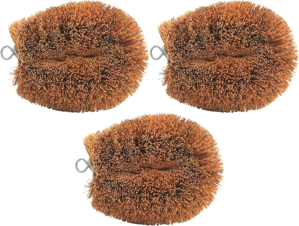 3pcs Tawashi Vegetable Scrub Brush, Coir Vegetable Brush, 100% Natural Coconut Scrubber, Japanese Fiber Clean Brush for Kitchen Cleaning Fruit Vegetable Needs, Dark Brown