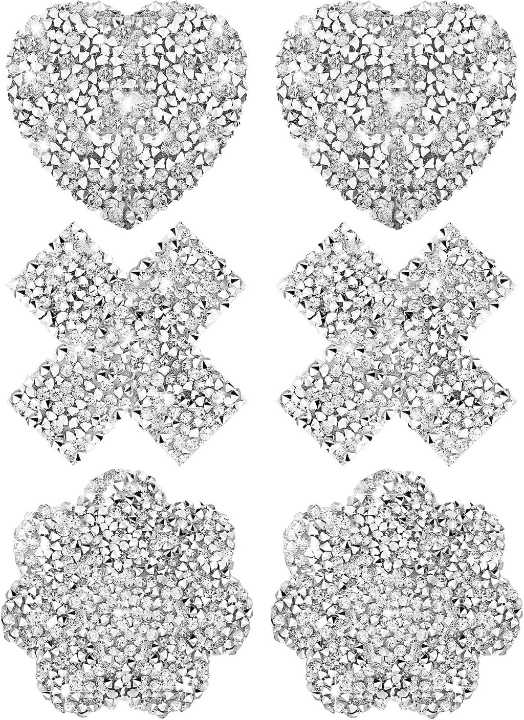 Hercicy 3 Pairs Rhinestone Pasties Sticky Bra Reusable Pasty Breast Covers Waterproof Boob Stickers for Women