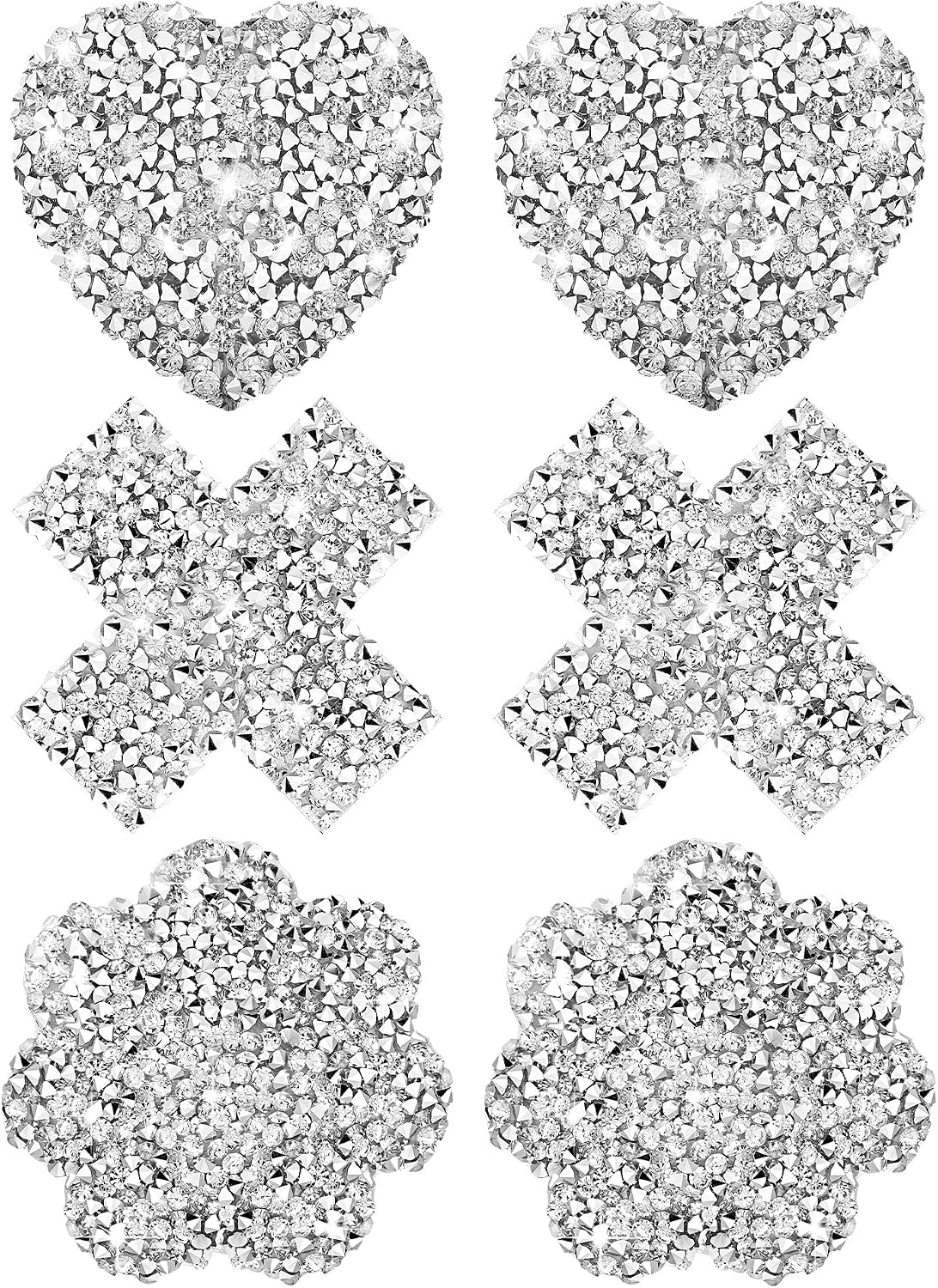 Hercicy 3 Pairs Rhinestone Pasties Sticky Bra Reusable Pasty Breast Covers Waterproof Boob Stickers for Women