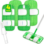 4 Pack Reusable Microfiber Mop Pads, Compatible with Swiffer Sweeper, Machine Washable Cloths, Scraper Included, Refills for All Floor Cleaning, Hook and Loop, Wet Dry - 10"- 12"