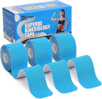 SUPERBE Precut Kinesiology Tape (3 Rolls Pack), Elastic Sports Tape for Pain Relief, Muscle Support, Recovery and Physio Therapy, Breathable, Waterproof (Blue)