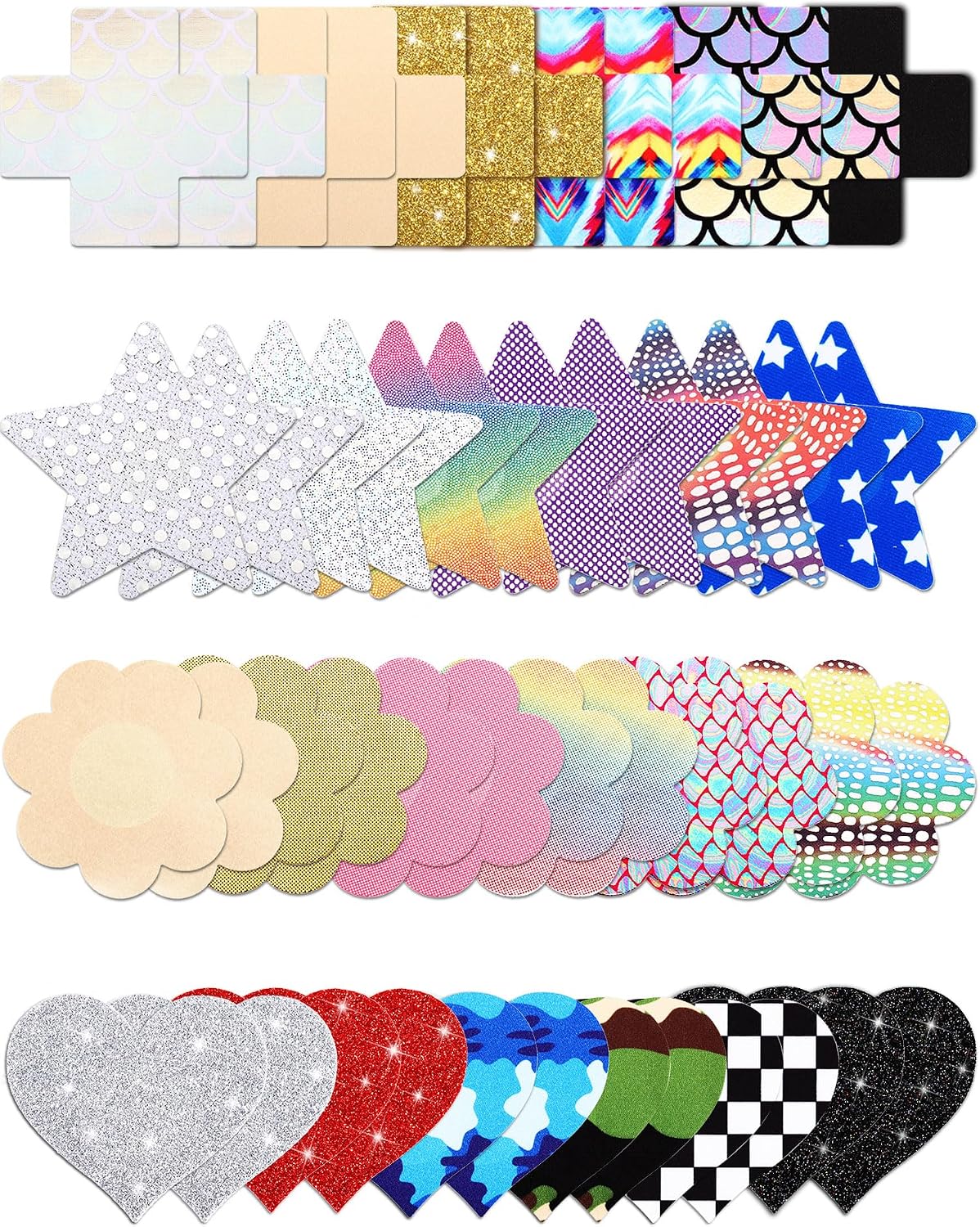 WILLBOND Glitters Nipple Cover Pasties Disposable Nipple Covers No Show Satin Breast Stickers Self Adhesive Pasties for Women