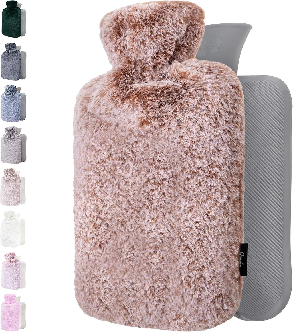 Hot Water Bottle - with Soft Premium Fleece Cover - Dusky Pink, 2L - Heating Pad for Menstrual Cramps and Period Comfort - Bed Foot Warmer - Hot & Cold Compress for Back, Stomach, Neck Pain Relief