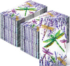 200 Pcs Dragonfly Napkins 2 Ply Summer Purple Flower Dragonfly Disposable Guest Towels for Bathroom Decorative Floral Paper Hand Towels for Dinner Holiday Party Supplies Wildflower Party Decorations