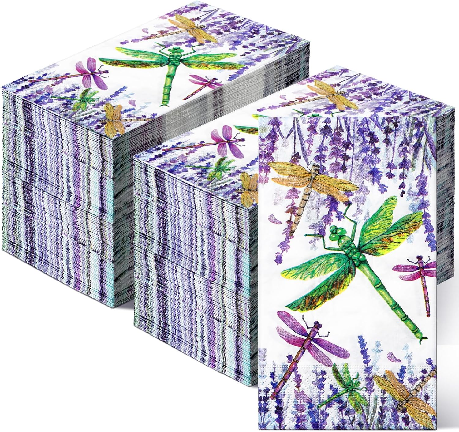 200 Pcs Dragonfly Napkins 2 Ply Summer Purple Flower Dragonfly Disposable Guest Towels for Bathroom Decorative Floral Paper Hand Towels for Dinner Holiday Party Supplies Wildflower Party Decorations