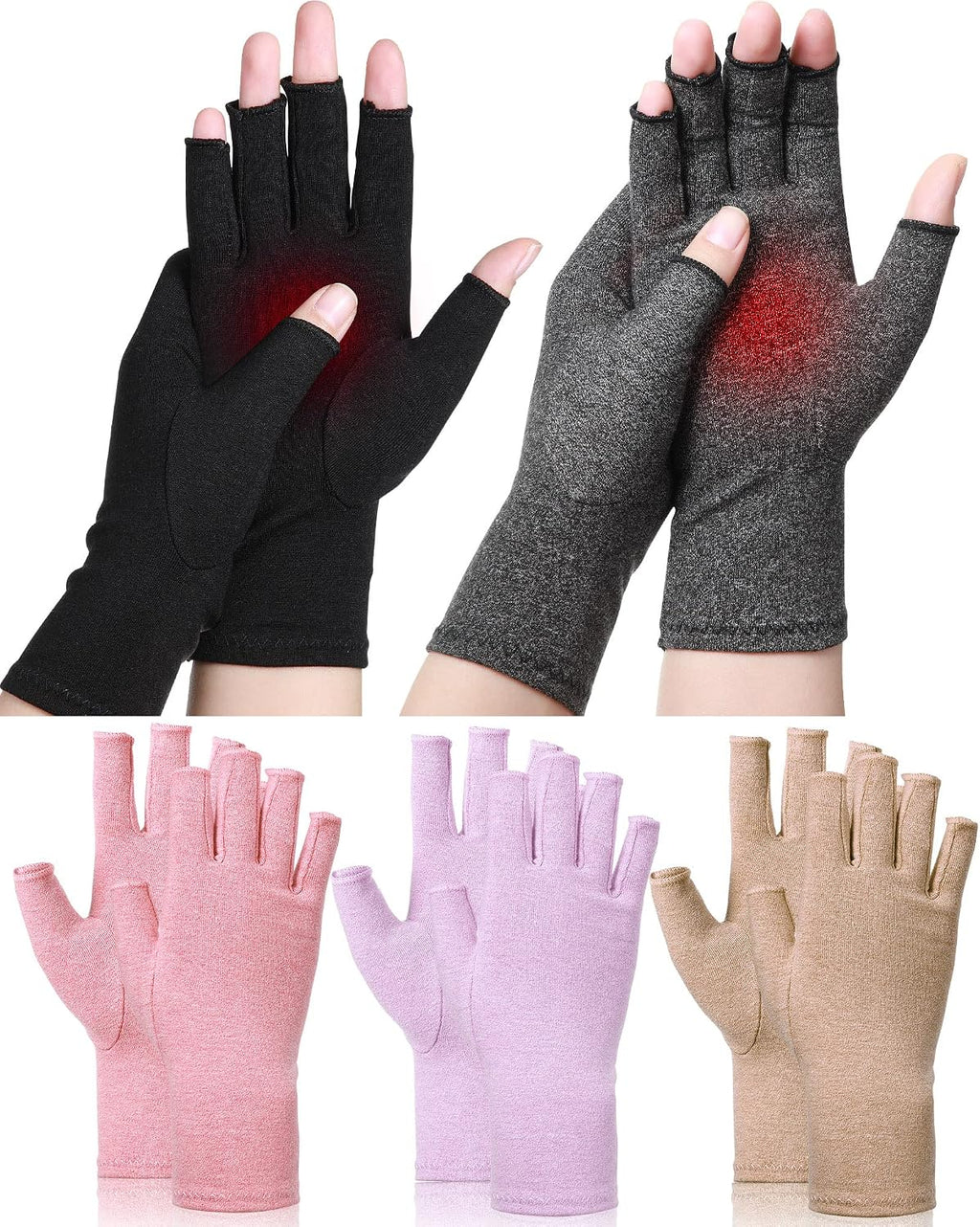 SATINIOR 5 Pairs Arthritis Compression Gloves Fingerless Compression Glove Pain Relief Glove for Arthritis Men Women(Large)