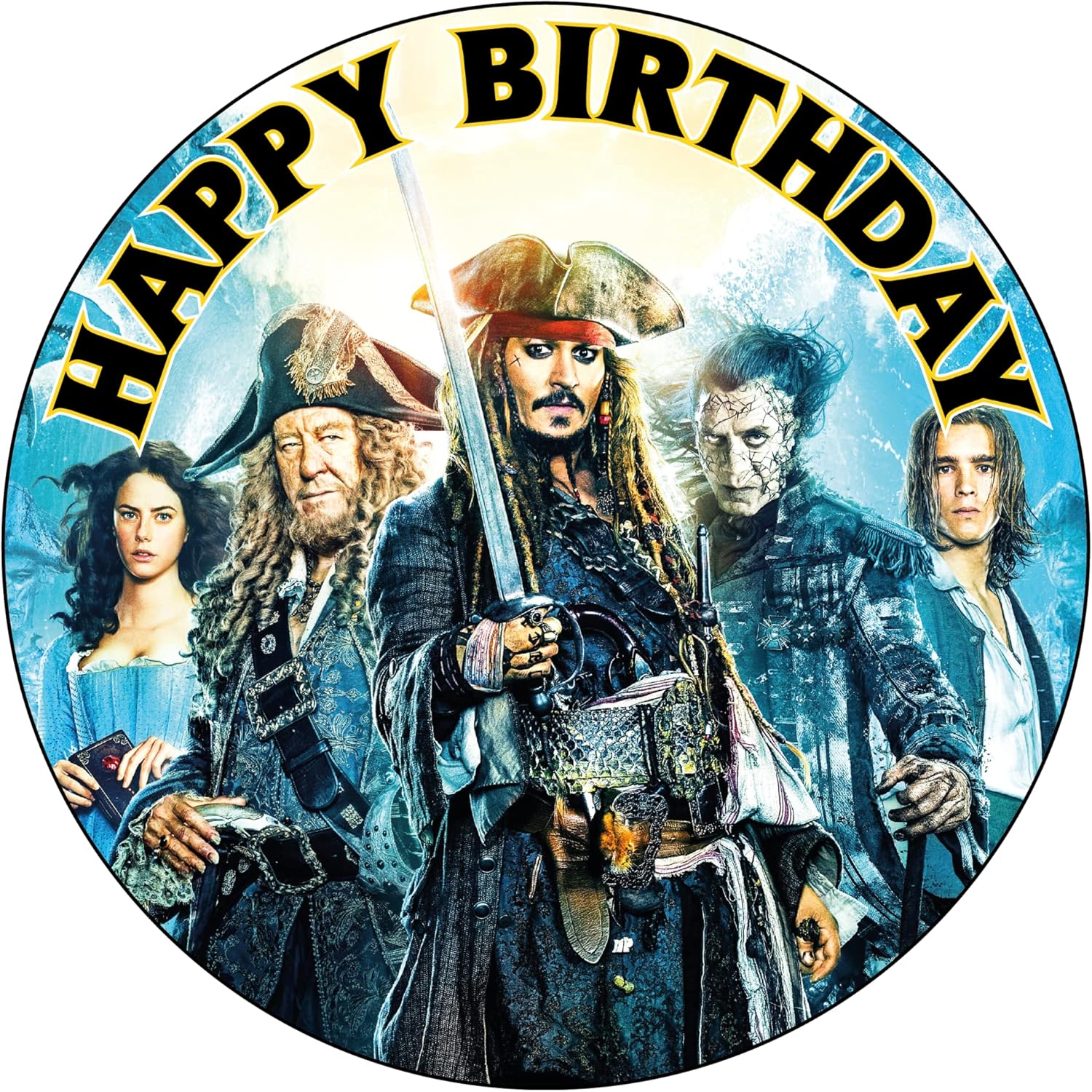 7.5 Inch Pirate Adventure Cake Topper – Round Edible Birthday Cake Decorations, Happy Birthday Cake