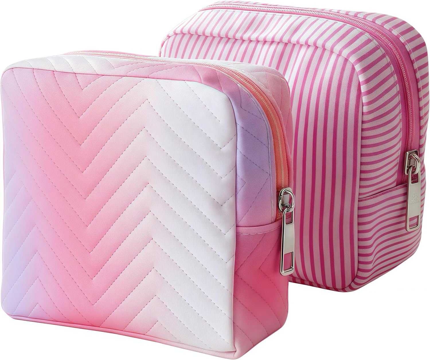 2PCS Sanitary Napkin Period bag, Waterproof PU Leather Sanitary Napkin Storage Bag for Women, Set of Pink Holographic & Striped Menstrual Storage Organizer for Travel