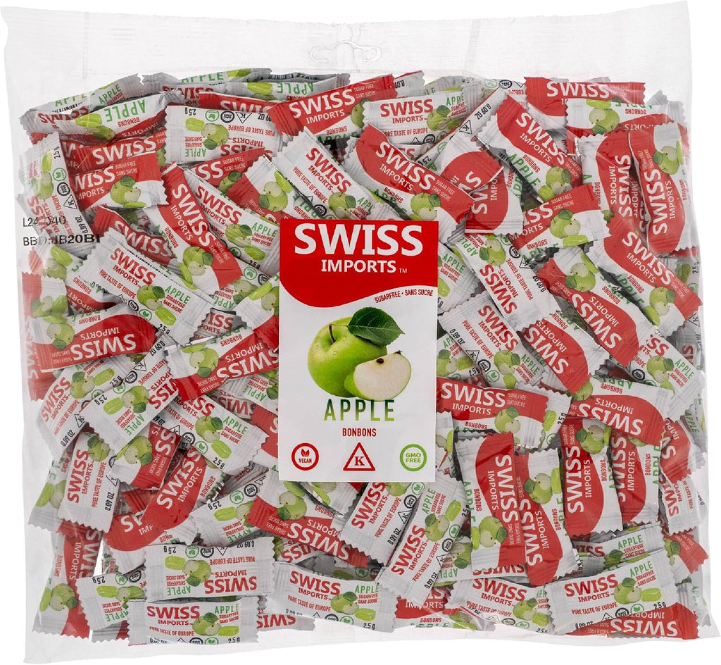 Swiss Imports Sugar Free Bonbons Hard Candy Drops, Apple, 200 Individually Wrapped Pieces, 500g/17.6oz