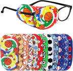 Newcotte 12 Pcs Eye Patch for Kids Toddler Reusable Adjustable Girls Boys Eyepatch for Glasses Left or Right Eye Patch, Assorted Patterns(Sports)