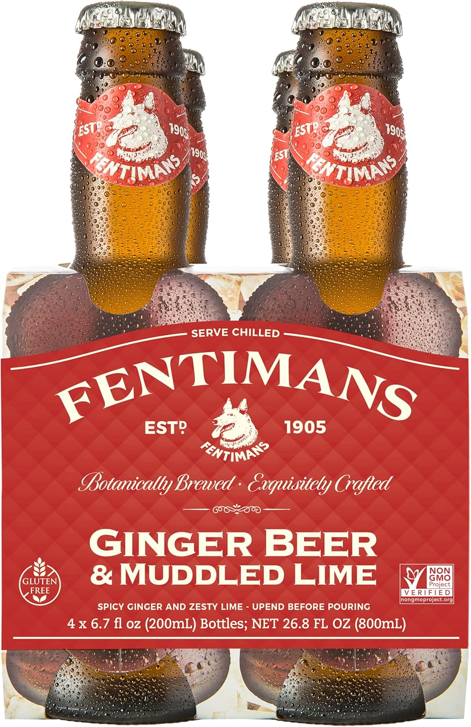 Fentimans Sparkling Ginger Beer & Muddled Lime - Ginger Beer Non Alcoholic, Ginger Ale, Mixer, Craft Soda, No Artificial Flavors - 6.7 Fl Oz (4 Pack)