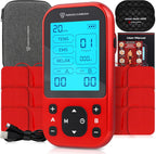 NEOCARBON TENS Unit Muscle Stimulator Pro for Back Pain Relief, Shoulder Recovery and Physical Therapy, Electronic EMS Massager Machine with PMS Pulse for Effective Shock Therapy, Red