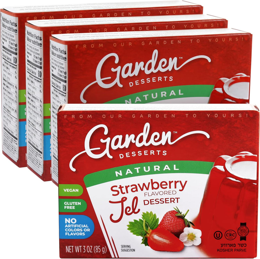 Garden Desserts Strawberry Jel Dessert Mix, All Natural Vegan Jelly, Gelatin Free, Gluten Free, Kosher, No Artificial Colors or Flavors Variety 4 Pack (3 oz Each)