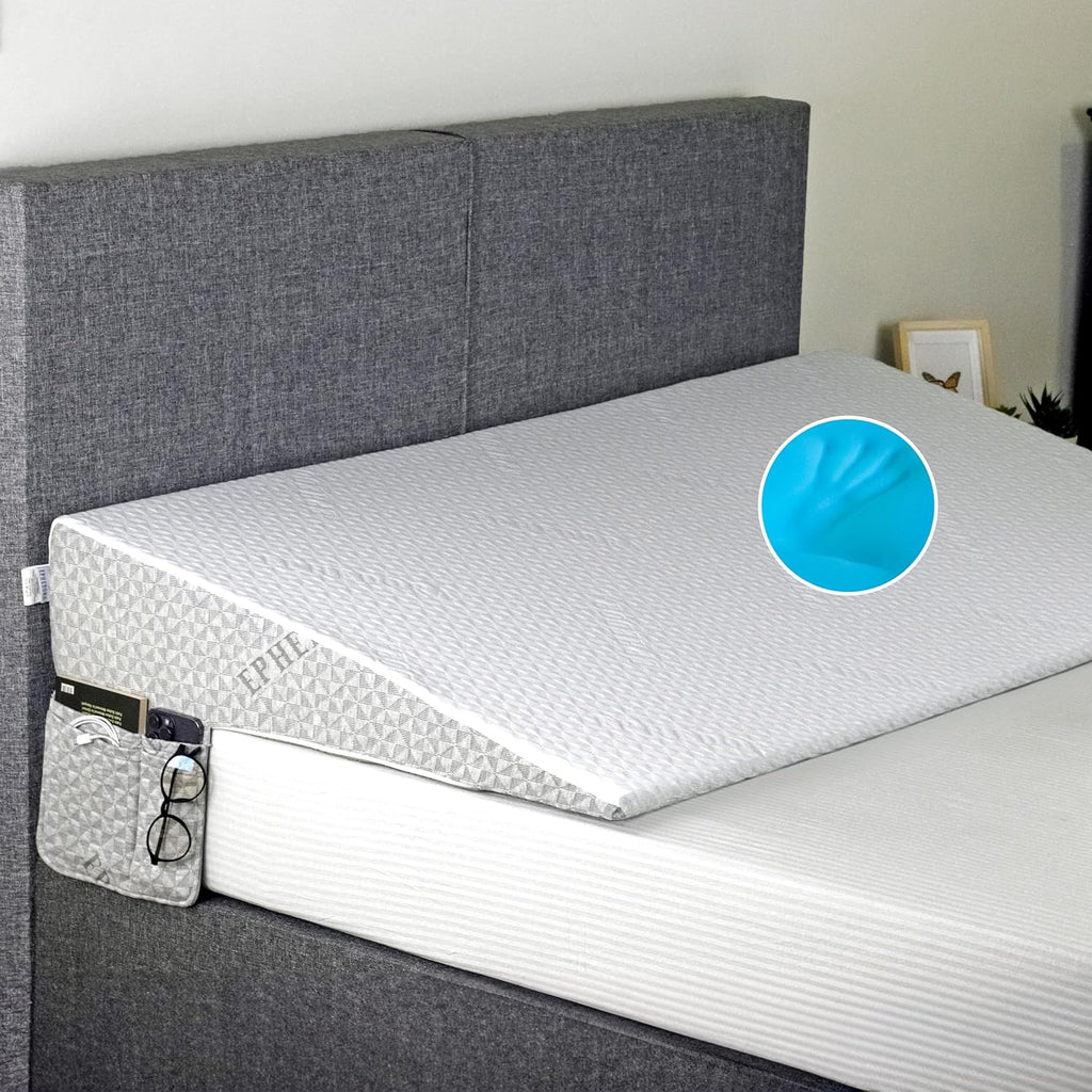 Under Mattress Wedge for Acid Reflux – King Size Bed Wedge Riser – 7.5-Inch Incline Topper with Memory Foam, Non-Slip Bottom, and Side Storage Pockets