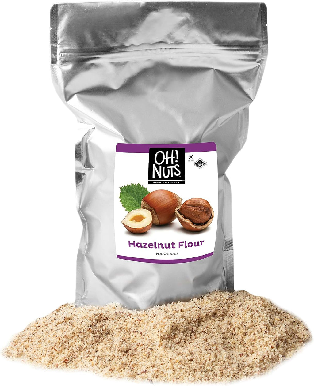 Oh! Nuts Flour | Fresh Flour in Resealable Bulk Bag | Healthy Flour for Baking, Cooking & Eating Recipes | Certified Kosher, Dairy & Egg Free, Protein-Packed Low Sugar (Hazelnut Flour - 2 LB)