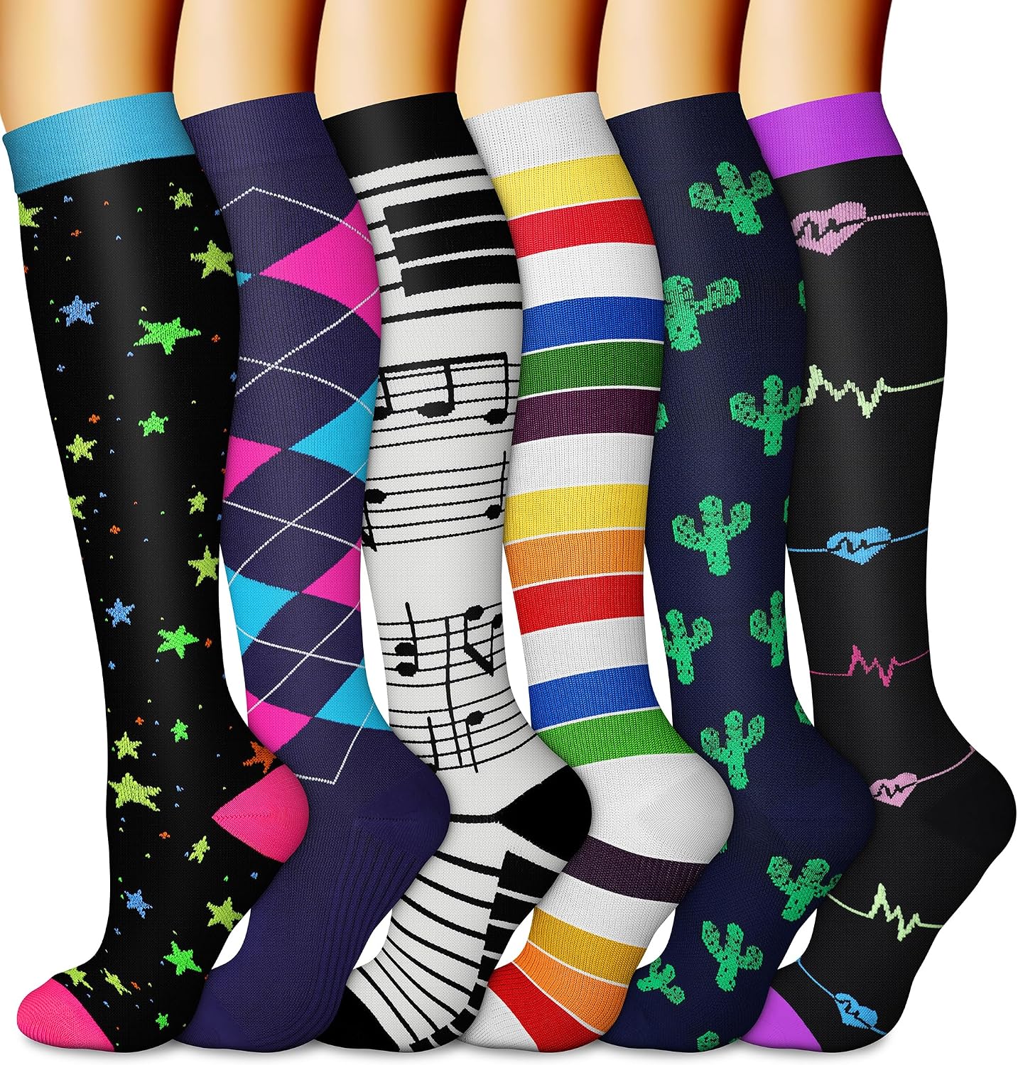 CHARMKING 6 Pairs-Compression Socks for Women & Men Circulation Best Support for Nurses, Running, Athletic,Flight Travel