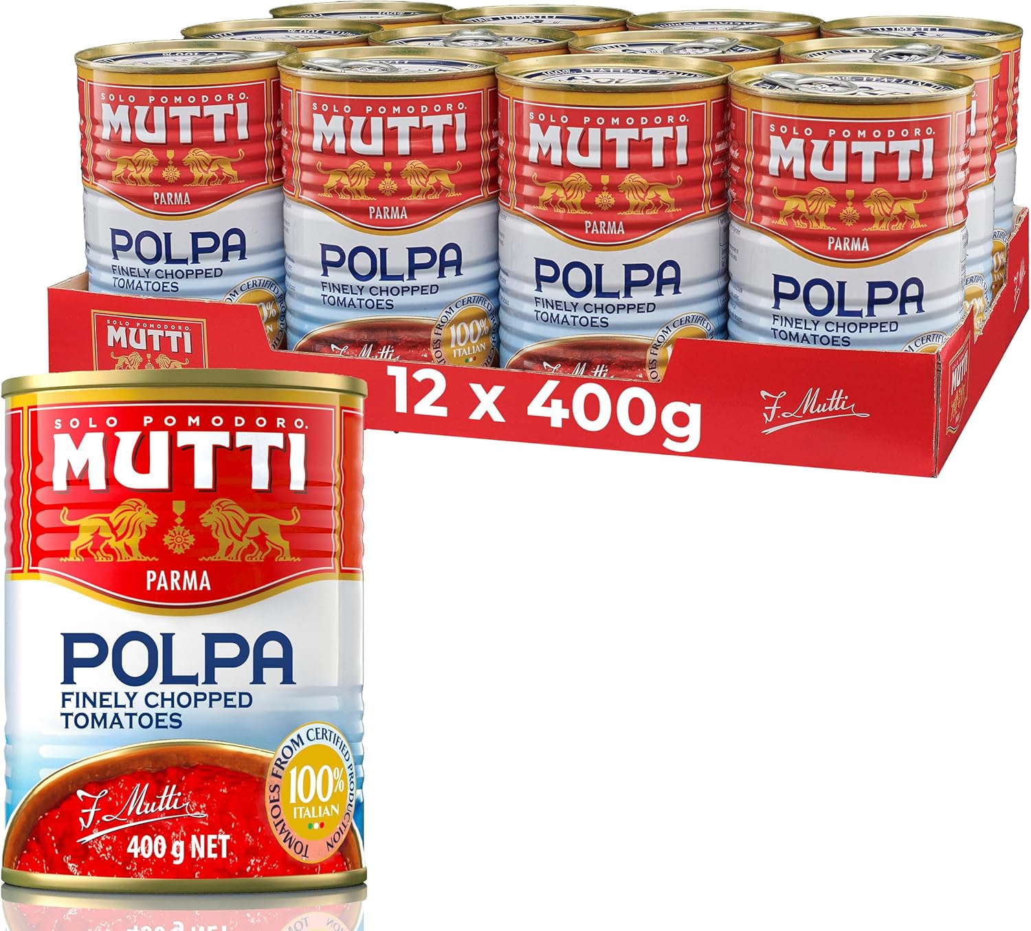 Mutti Crushed Tomatoes (Polpa), 14 oz. | 12 Pack | Italy’s #1 Brand of Tomatoes | Fresh Taste for Cooking | Canned Tomatoes | Vegan Friendly & Gluten Free | No Additives or Preservatives