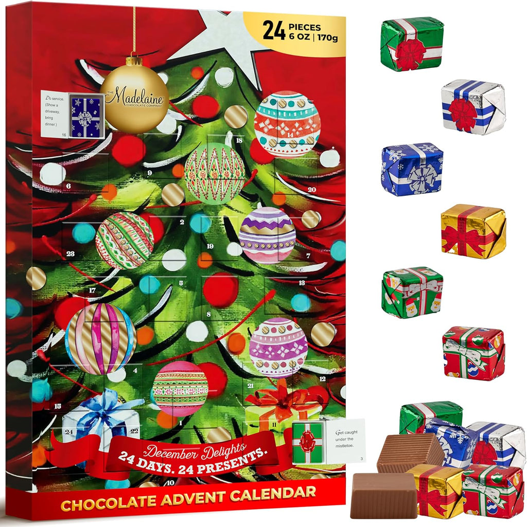 Madelaine 2025 Christmas Advent Calendar – Chocolate & Candy Christmas Countdown for Kids, Women, Men, Teen Girls & Boys – Holiday Treats Advent Calendars - Christmas Tree - 8 Oz
