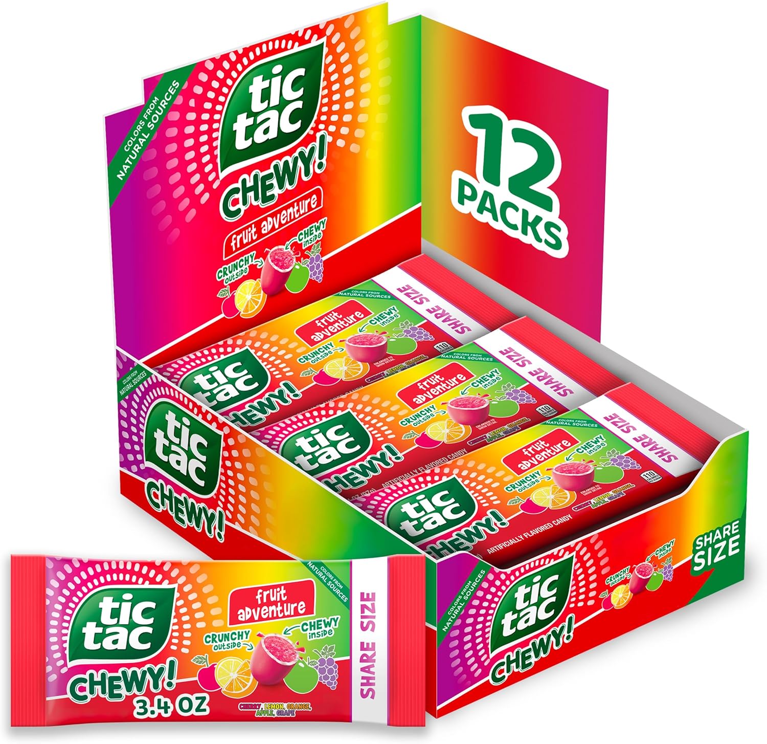 TIC TAC CHEWY! Fruit Adventure Candy, Bulk 12 Pack, Fruity Chewy Candy, Share Size, 3.04 oz Each (Packaging May Vary)