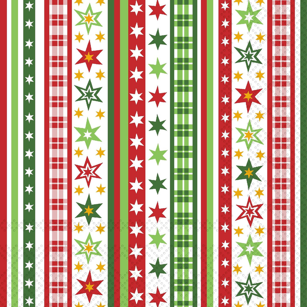 IHR Ideal Home Range Cocktail Napkins Disposable 3-Ply Paper Party Napkin Pack, 5" x 5", Stripes And Stars (Red/Green), 20-Count