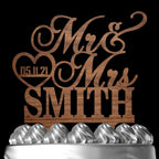 Personalized Mr & Mrs Heart Cake Topper - Customized Wedding Date & Last Name for Bride & Groom | Wood Party Decor for Engagement & Wedding