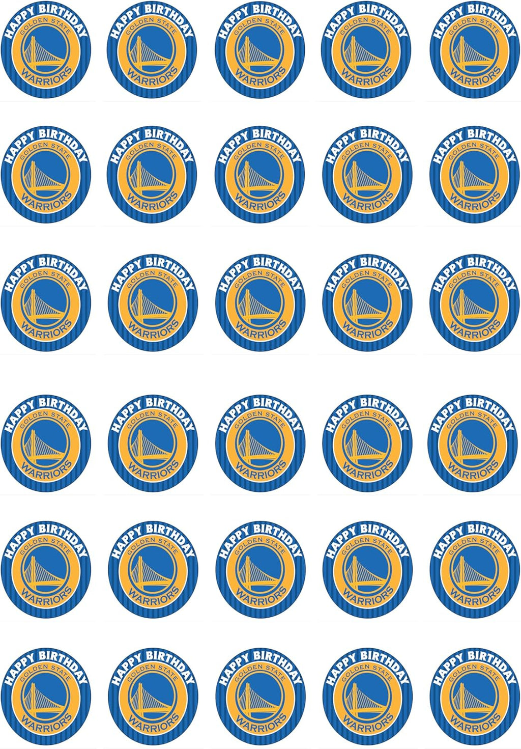 30 x Edible Cupcake Toppers – Golden State Hoop Themed Collection of Edible Cake Decorations | Uncut Edible on Wafer Sheet