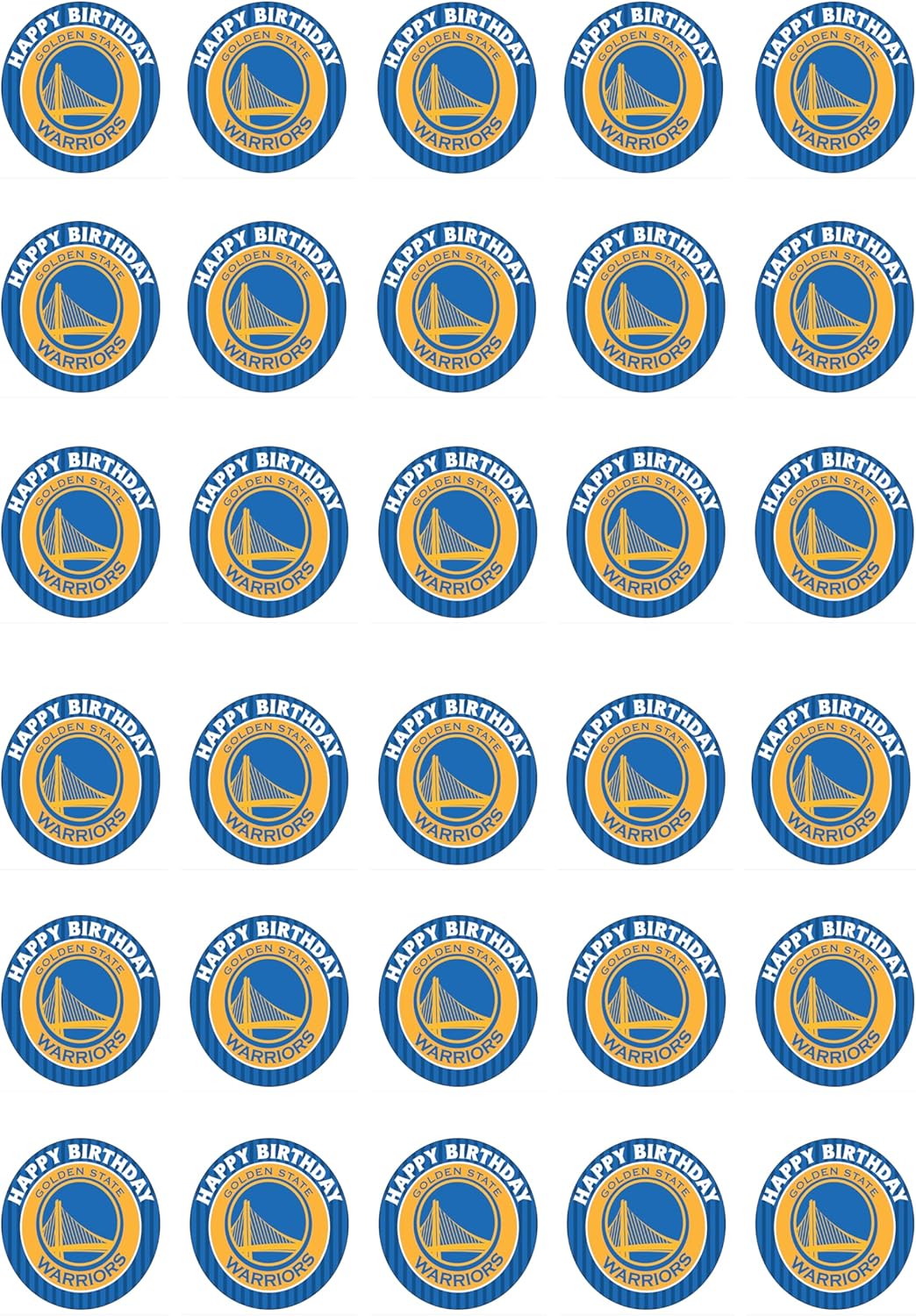 30 x Edible Cupcake Toppers – Golden State Hoop Themed Collection of Edible Cake Decorations | Uncut Edible on Wafer Sheet