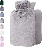 Hot Water Bottle - with Soft Premium Fleece Cover - Light Gray, 2L - Heating Pad for Menstrual Cramps and Period Comfort - Bed Foot Warmer - Hot & Cold Compress for Back, Stomach, Neck Pain Relief