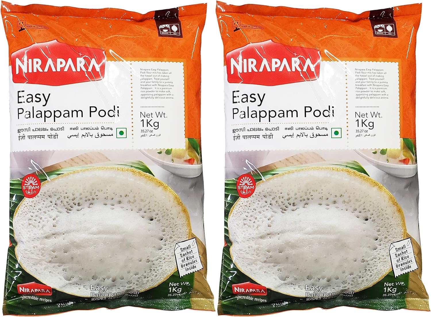Nirapara Easy Palappam Podi Indian Flour (2 Pack, Total of 2kg)