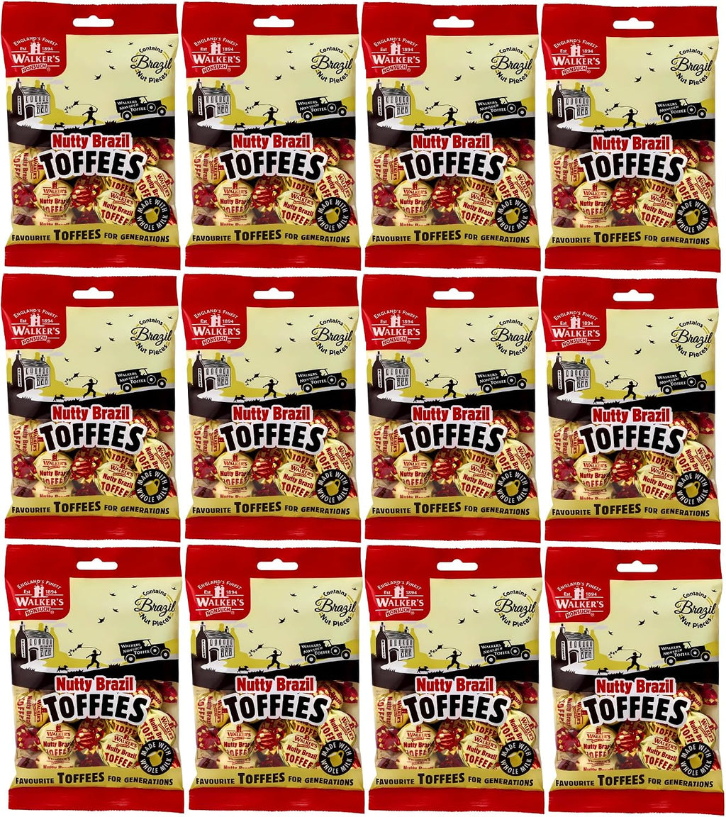 Walkers Nonsuch Nutty Brazil Toffees Bag 5.29 Oz (Pack of 12) – British Candy with Brazil Nuts, Individually Wrapped Butter Toffee Candy, English Toffee Sweets & Gourmet Food Gifts from UK