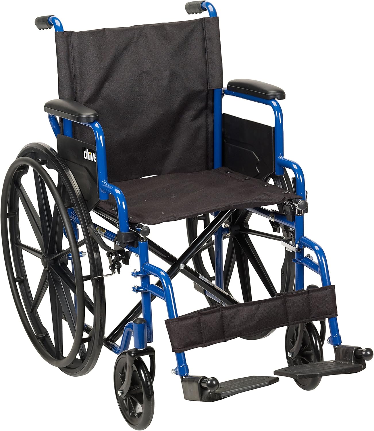 Drive Medical Blue Streak Lightweight Wheelchair - Portable Folding Mobility Aid - Swing-Away Footrests - Desk Arms - Durable Steel Frame - Easy Transport & Storage - 16-Inch Seat