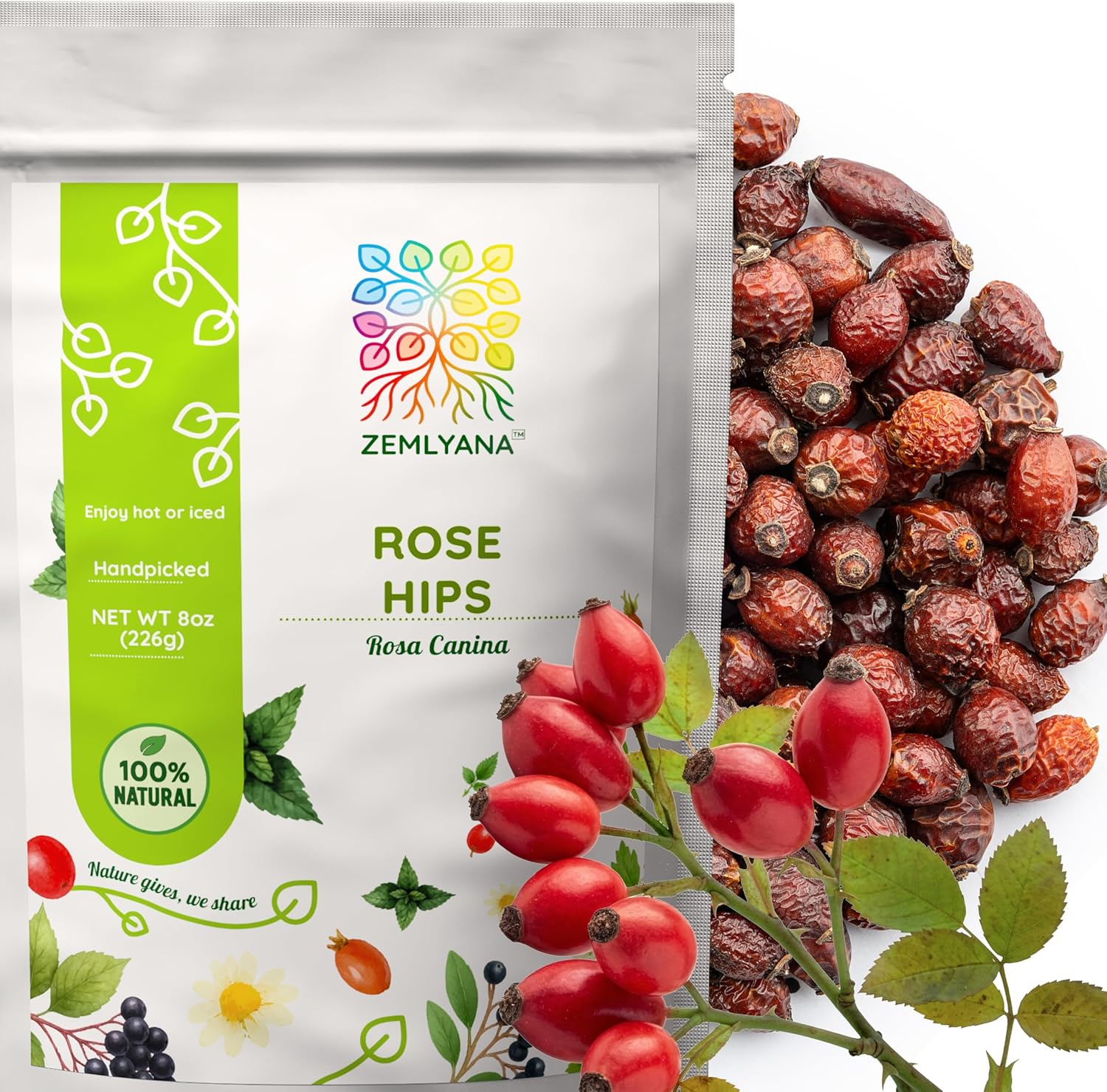Rose Hips Tea - Dried Whole Rosehip Fruit Herb (Rosa Canina) - Natural Rose Hip Herbal Tea Loose, 8oz