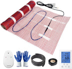 Electric Radiant Floor Heating System, 100 Sq.ft Electric Heated Floor Mats for Bathroom, Includes Programmable Thermostat, Heat Mat, Installation Monitor, and Temperature Sensors