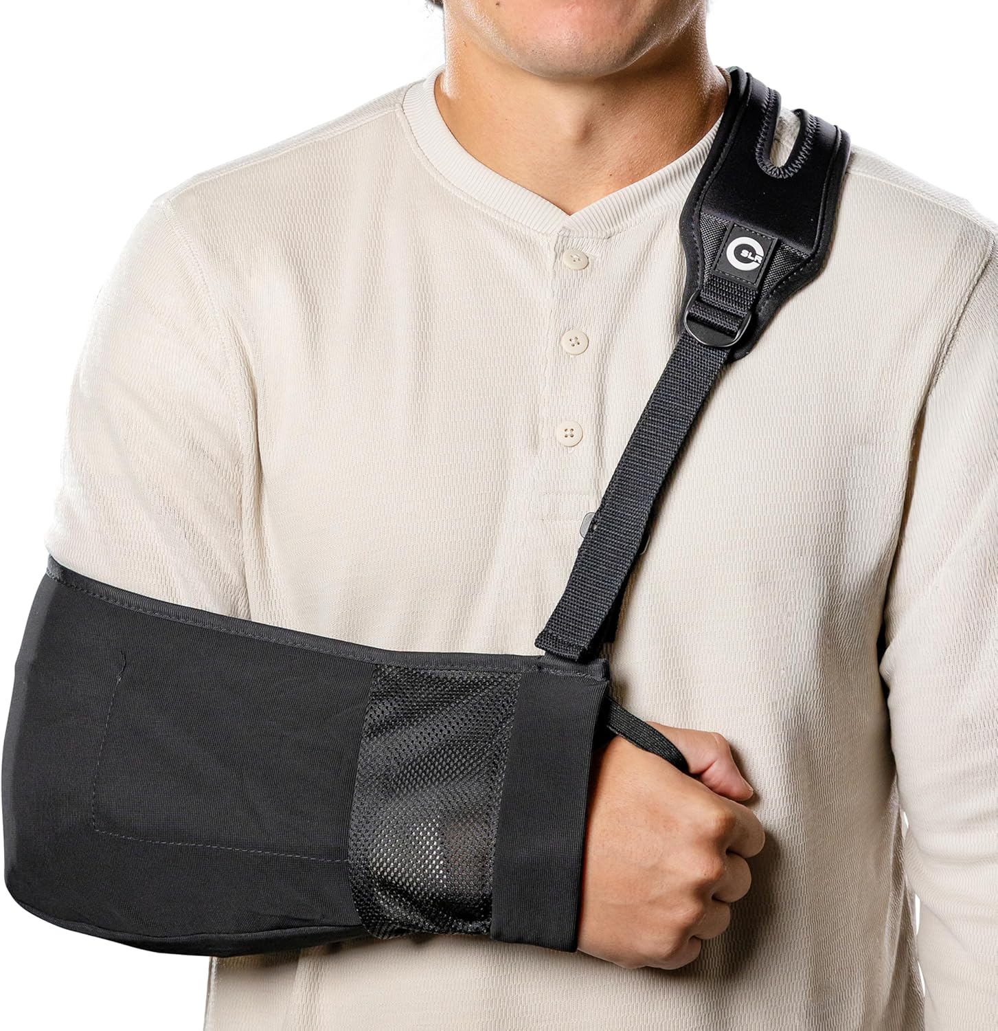 Pro Arm Sling with Split-Strap Support – Ergonomic Shoulder & Arm Brace, Lightweight Breathable Mesh, Adjustable Left or Right, Pain-Relief Comfort for Men & Women