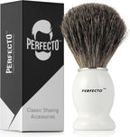Perfecto 100% Pure Badger Shaving Brush-White Handle, Gift for Dad, Engineered for the Best Shave of Your Life. For Fathers Day Gift, Safety Razor, Double Edge Razor, Straight Razor, Shaving Razor