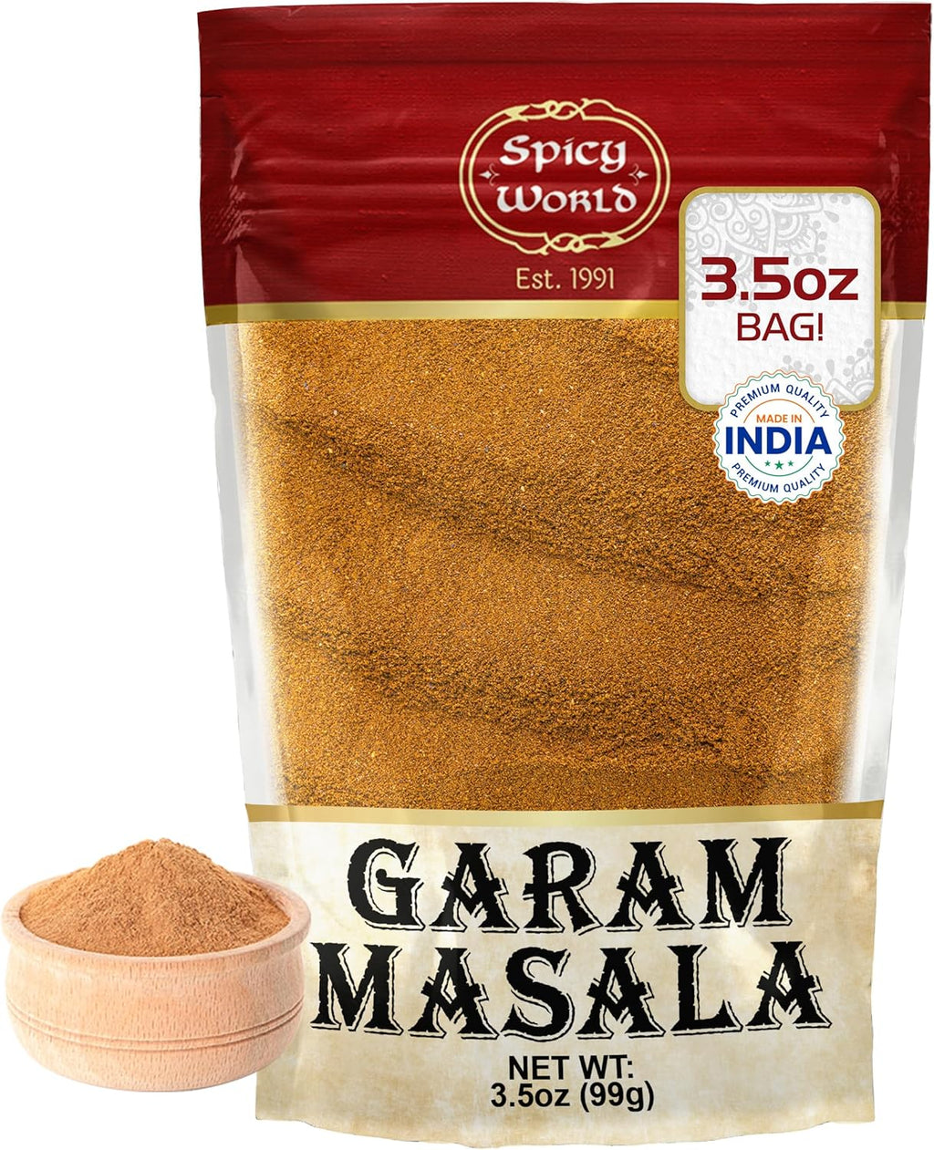 Spicy World Garam Masala Powder 3.5 Oz | Salt Free, Vegan | Indian Origin | Garam Masala Spice Powder