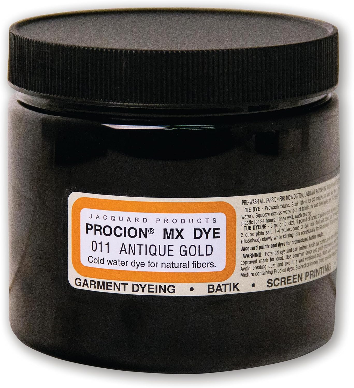 Jacquard Procion Tie Dye Powder Antique Gold 8oz Jar - for Permanent & Washfast Use as Ice Powder, Cold Water Fabric Clothing