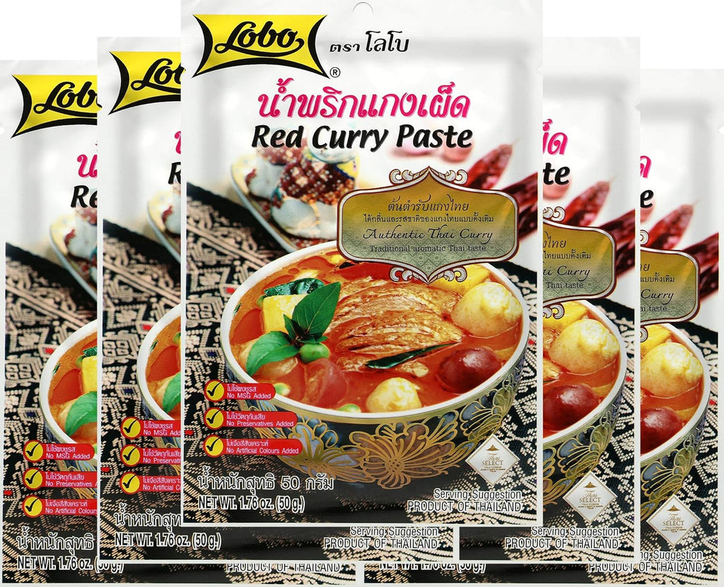 Lobo Thai Red Curry Paste - No MSG, No Preservatives, No Artificial Colors (Pack of 5)